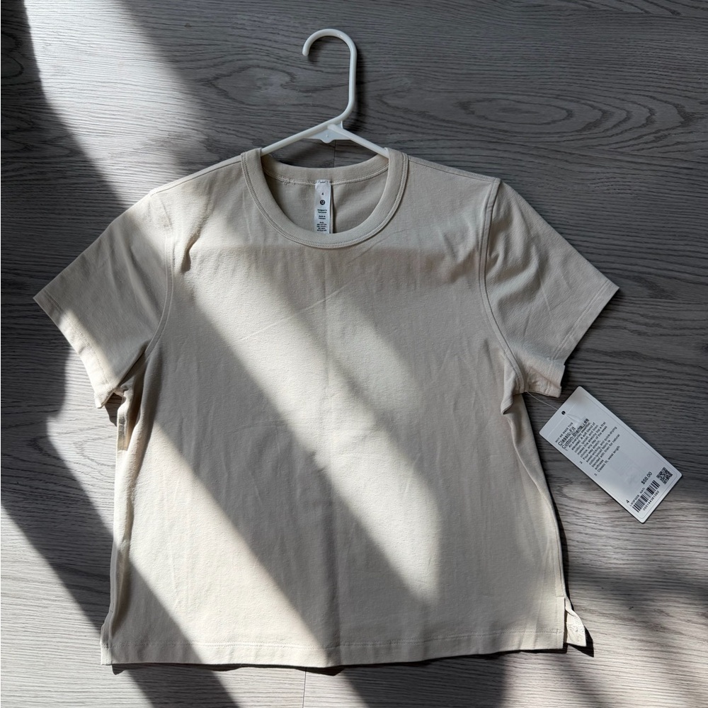 NWT Lululemon Classic-Fit Cotton-Blend T-Shirt Natural Ivory Size 4